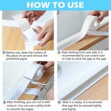 White Caulk Tape 1.5 Inch X 10.5 Ft, Self-Adhesive Waterproof Seal Strip For Bathroom, Kitchen Sink, Bathtub Joints. Peel And Stick No Tools Needed, Mold Resistant Gap Seal For Shower & Countertop. 1-Piece - 白色 - 查看 4