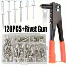 120pcs Rivet Set With Rivet Gun - Durable Metal Alloy Manual Tool For Solid Metal Connections And General Surface Treatment