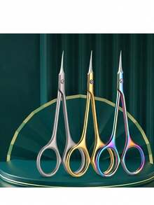 1pc Ergonomic Stainless Steel Nail Scissors - Precision Curved, Non-Slip Handle, Rainbow Color Finish, Suitable For Nail & Eyebrow Care, Unscented, Suitable For Both Hands, Multipurpose, Applicable For Eyelash Trimming