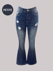 2025 New Fashion Petite Women Skinny Denim Flared Pants, Versatile & Ankle Length - Dark Wash - View 8