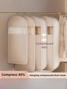1pc Space-Saving Self-Compression Hanging Clothes Bag, , Zipper Closure, Clothing And Down Jacket Hanging Compression Storage Bag, Wardrobe Organizer, Wardrobe Organizer For Travel, Home, Or Commercial Use, Clothing Storage