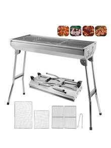 Parrilla de carbón, parrilla de carbón portátil con parrilla de acero para barbacoa, parrilla plegable, camping, picnic, al aire libre, jardín - Plateado - Ver 2