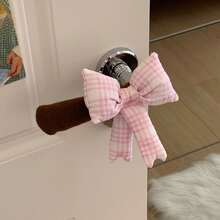 1pc Bow Door Handle Protective Cover Checkered Bow With Knitted Handle Anti-Collision Cover Anti-Static Door Handle Cover With Warmth Crash Pad For Winter Room Home Decoration