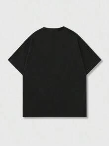 ROMWE MEN Anime Casual Short Sleeve Round Neck Letter Print Cartoon Character Summer T-Shirt For Men School - Black - View 2