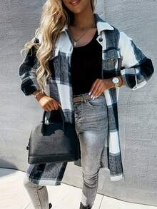 2026 Early Spring Curated Collection Women's Casual Flannel Plaid Shacket Button Christmas Outfit Winter Clothes For Women Down Long Sleeve Shirt Coats With Pockets Women's Long Plaid Shirt Casual Loose Fit Button Down Lapel Wool Blend Coat Shackets Euro-American Oversized Style,Winter Casual Versatile Piece,Mid-Length Shirt Jacket,Cross-Border Office & Daily Wear Classic Plaid Texture,Long-Sleeve Shirt Style,Oversized Silhouette,Mid-Length Cut,Versatile Basic Piece Inner Layer Layering,Bottoms-Friendly (Pants/Skirts),Transitional Wear For Cold-Warm Seasons,Dual Casual-Office Adaptability For Anyone Chasing "Effortless Winter Style," This Mid-Length Plaid Shirt Jacket Is Your Wardrobe's Ultimate Multitasker-Blending Euro-American Casual Cool With All-Day Practicality, Perfect For Everything From Brisk Morning Commutes To Cozy Weekend Errand Runs. - 藍色 - 查看 4