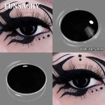 FUNSACHY 1 Pair Blind Black Cosplay Contact Lenses For Halloween All Black Big Eye Contacts 14.5mm Pupilentes Yearly Use