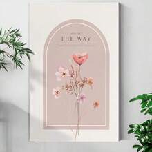 1Pc 2D Flat Printing Pink Flowers, Bible Verses, Religious Art Style Canvas Wall Art For Living Room Wall Decor For Bedroom Bathroom Framed Wall Poster Art Prints Ready To Hang Pictures Home Decorations - 彩色 - 查看 1