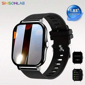 SIMSONLAB 2025 นาฬิกาสมาร์ทวอทช์ใหม่, เข้ากันได้กับ Android/IOS, นาฬิกาสมาร์ทวอทช์ ยูนิเซกส์ ขนาด 1.83 นิ้ว, ดีไซน์เรียบง่าย, รองรับฟังก์ชั่นการโทร (รับสาย/โทรออก), เครื่องนับก้าว, การติดตามแคลอรี่, โหมดกีฬาหลากหลาย, เครื่องติดตามฟิตเนส, เครื่องเล่นเพลง, การแจ้งเตือน, อุปกรณ์สวมใส่แฟชั่น