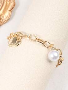 Set de 8 piezas de pulseras elegantes con mariposas, perlas falsas y rhinestones para mujeres, adecuadas para uso diario y fiestas - Oro 1485 - Ver 21