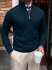 Vintage Style Versatile Turtleneck Sweater For Men - Teal Blue - View 3