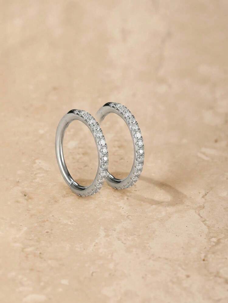 EleRunis 1 Pair 925 Sterling Silver Classic Cubic Zirconia 5mm-10mm Earrings, 18K Gold Plated Mini Cartilage Earrings, Suitable For Women's Daily Wear - Silver - View 14