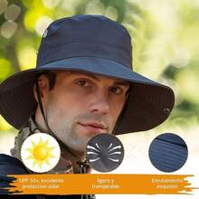 AI-PIKA Sombreros del Sol para Hombre,Sombreros para Hombre con Protección UV UPF 50+,ala Ancha,Impermeables,Transpirables para Ciclismo,Acampar,Pescar,Caminar - Azul marino - Ver 4