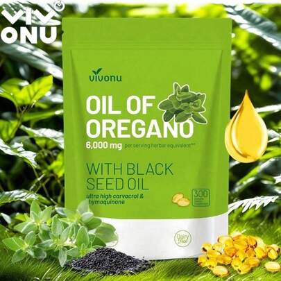 VIVONU Aceite de Orégano con Aceite de Semilla Negra 300 Cápsulas | Antioxidantes Naturales | Apoyo Nutricional | Suplemento Alimenticio Botánico de Alta Eficacia para la Salud