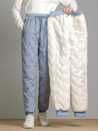 1pc Women's Thermal Lined Thick Warm Drawstring Waist Sports Pants, Windproof & Cold-Proof Casual Trousers For Winter
