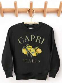 , Italia Youth Crewneck Sweatshirt |   Kid's Pullover Sweater |   Boho Lemons, Amalfi, Italy Top |   Italian Travel Outfit |   Idea - 黑色 - 查看 1