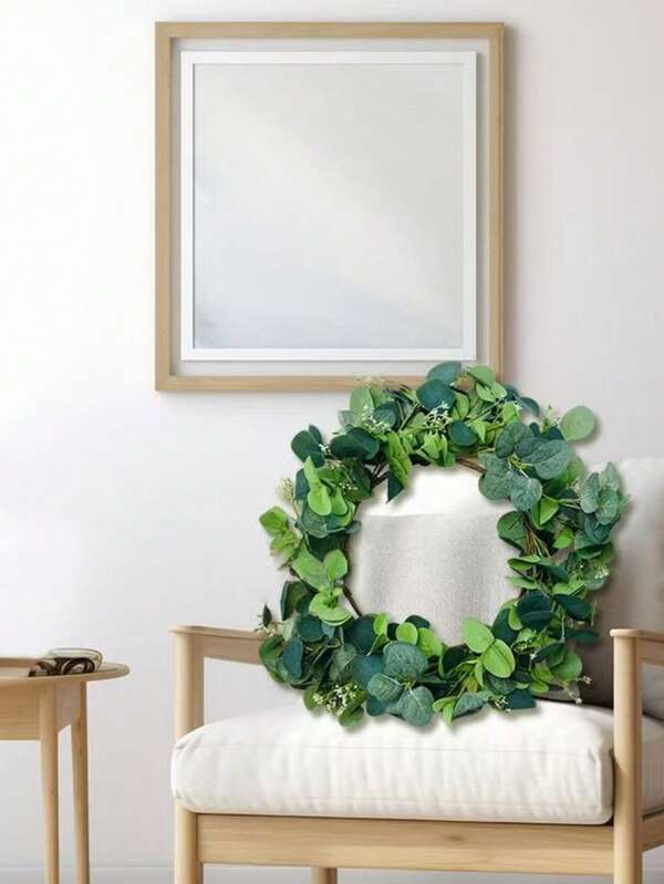 Corona de 20 pulgadas, adecuada para la puerta principal, el porche, la ventana - Decoración de estilo granja, flores blancas y follaje frondoso, decoración para el hogar interior/exterior para todas las estaciones, sin necesidad de electricidad, decoración para el jardín