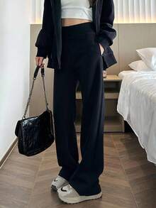 少女黑色飘逸阔腿裤 | 休闲风格，中腰宽松版型，修身，舒适百搭，13 - 16 岁