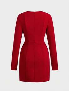 Romantic Sexy Holiday Date Party Mini Dress, Red Heart Long Sleeve Bodycon Short Dress, Holiday Party Date Autumn/Winter Dress - Red - View 7