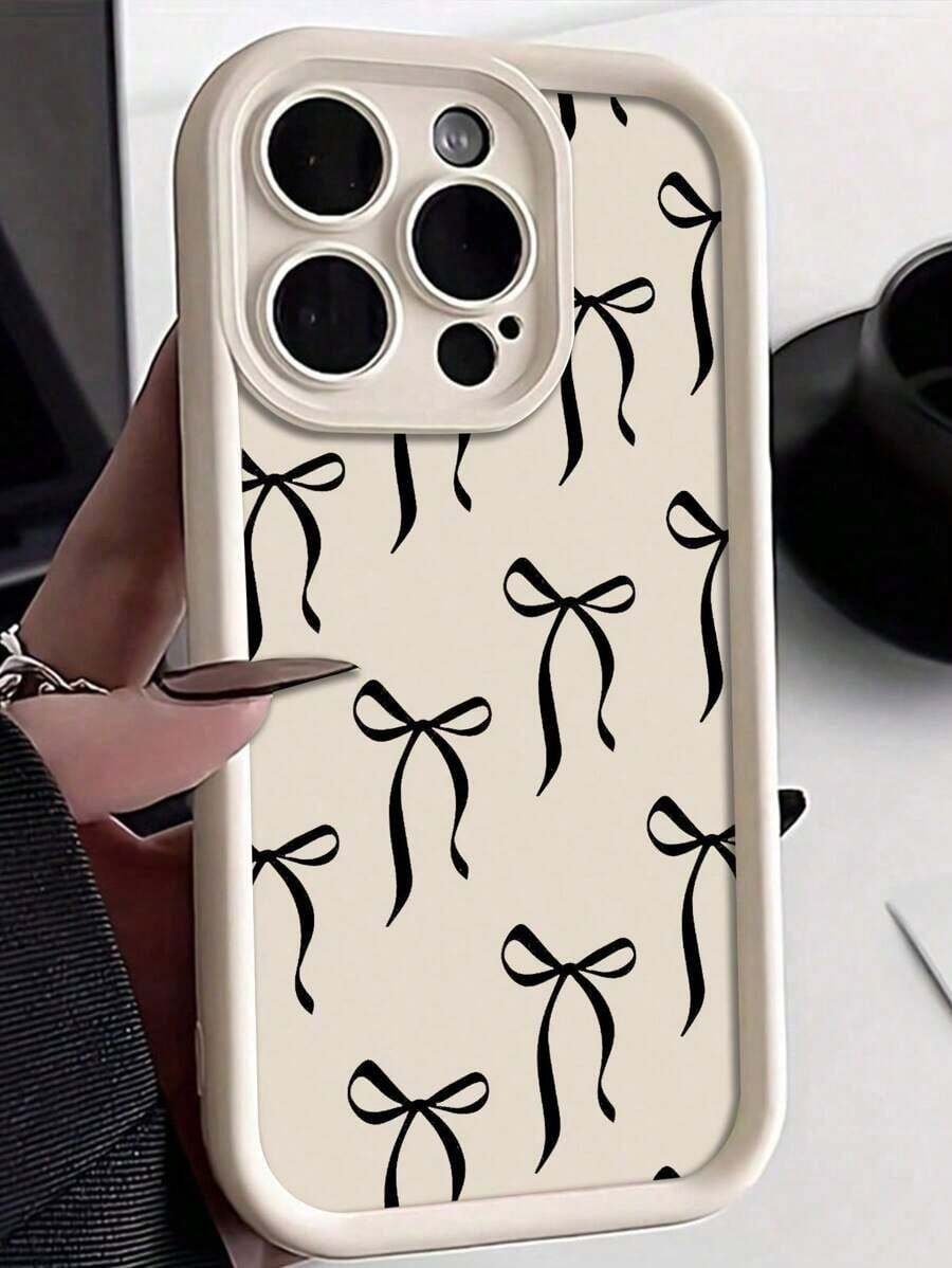 Funda de teléfono con lazo negro pintado Halloween compatible con iPhone 16/15/XR/16 Pro Max/7p 8p/P12 Pro Max/P13 Pro Max/P14 Pro Max/P13/P14/P11/P12/P14, XS/S/XS Max/7 8 GES2, cubierta protectora gruesa, de moda y resistente, perfecta para Halloween y regalos temáticos. - Blanco - Ver 1