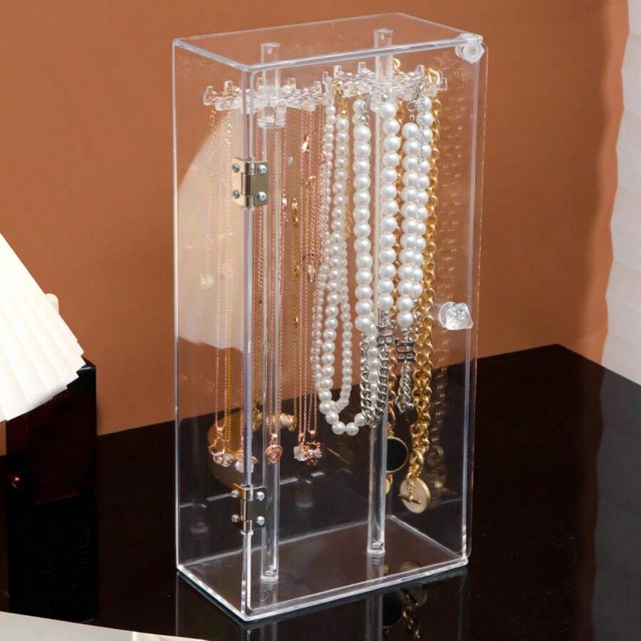 1pc Transparent Dust-Proof Necklace Storage Box, Large Capacity Jewelry Organizer Display Stand For Bracelets And Accessories
