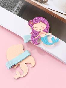 2pcs/Set Frozen Princess Element Hair Clips, Laser Cut Glitter Non-Woven Fabric & Mesh Material, Padded Design, Suitable For Women Daily Hair Decoration