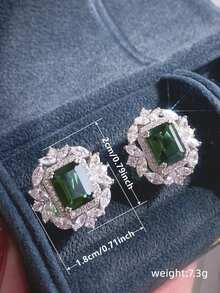 一对奢华立方氧化锆耳钉，适合婚礼、派对、订婚、周年纪念、情人节等场合，是送给女性的绝佳礼物。 - 1# - 查看 3