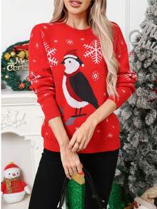 Sweater Christmas Snowflake Happy Sparrow Red Women's Autumn/Winter