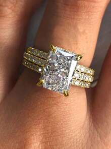 Un conjunto de 3 piezas de anillos de mujer con circonita cúbica clásica, regalos del Día de San Valentín y joyería para fiestas de aniversario de bodas