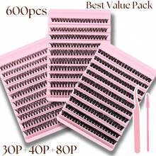 1200PCS Clusters Eyelashes Thick & Fluffy Wispy Lashes 0.07mm D Curling False Eyelashes 30D40D80D/8-16mm Mixed Length Faux Mink Individual Eyelashes Natural Soft Eyelash Extension Cosmetics Suitable For Any Style, Perfect For Daily Makeup, Parties, Travel, Wedding, Christmas, Valentine's, Halloween & Thanksgiving, Festive Glam Beauty - Hồng - Xem 6
