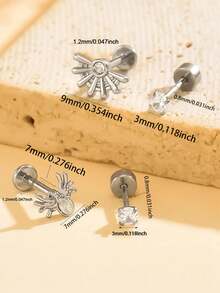 Conjunto de brincos femininos de 8/4 peças, elegante, com zircônia cúbica branca, formato de aranha e teia de aranha, adequado para perfurações do lóbulo da orelha, hélice, cóclea e trago, conjunto de brincos multifuncionais, perfeito para festas diárias, férias de lazer e presentes de feriado - Conjunto 6 - Ver 3