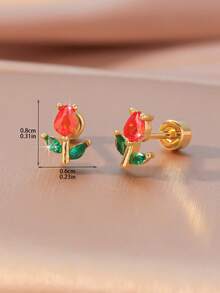 1 Pair Elegant Luxury Rhinestone Tulip Stud Earrings, Fashionable Everyday Earrings For Girls, Suitable For Festivals, Parties, Banquets And Daily Wear