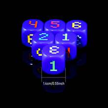 6pcs D6 Dice Set, Blue Dice Body, Multi-Color Numbering, Suitable For Yard, Outdoor Games, Tabletop Games, Festivals, Parties, With Storage Pouch