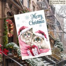 1 pièce Drapeau de jardin de poupée de chiffon à double face, style British Shorthair avec nœud rose et yeux bleus. Décoration en tissu pour les amateurs de chats, facile à accrocher. Drapeau de Noël, drapeaux pour l'extérieur, drapeaux amusants