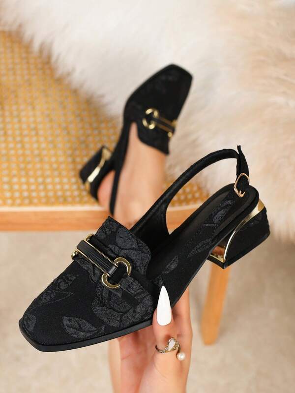 [Hot Overseas] Sapatos femininos retrô com bico quadrado e salto bloco, sem costas, minimalistas e elegantes, de salto alto