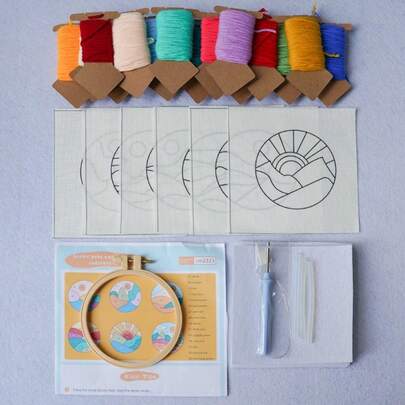 2025 New DIY Landscape Punch Needle Kit With Coaster - Complete Beginner Embroidery Starter Set, Includes Tools And Mixed Colors, Birthday Gift, Christmas Gift, Perfect Gift