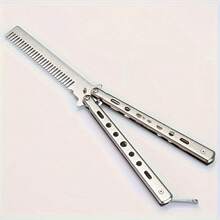 Professional  Comb With Fine Tooth Stainless Steel Bristles And Folding Mechanism - Heavy Duty Metal Handle, Ergonomic Grip, Safety Lock And Sharp Blade For Hairstyling, Wet/Dry Use - Suitable For Home, Salon, Barbershop Or Training - Durable And Precise Hair Tool - Compact And Portable Design Suitable For Various Hair Types - Practice Training Tool With Safety Lock - 黑色的 - 查看 4