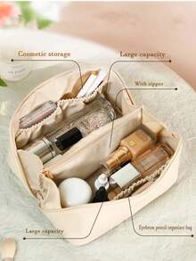 1 Stück PU-Leder Reise Make-up Tasche, großer wasserdichter Kosmetik Organizer mit hoher Kapazität, tragbare Handtasche für Hautpflege & Kosmetik, geeignet für Reisen, Universität, Strand, Schule, Badezimmer, Feiertage, Valentinstag, Muttertag, Weihnachten, Erntedankfest - Aprikosenfarben - Übersicht 5