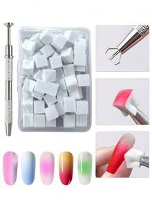101pcs White Mini Replaceable Nail Art Sponges, Nail Art Sponge Metal Grabbers, Nail Art Gradient Sponges, Nail Art Sponge Set For Gradient Color Nail Art Sponges DIY Nail Art Tools Nail Art Supplies Nail Art Accessories