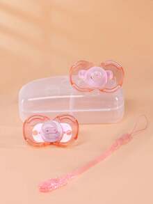 KUNT Set de 1 pieza/2 piezas de chupete a prueba de polvo con forma de concha para bebé, diseño redondo para el día/plano para la noche con cadena de chupete, chupete de silicona apto para uso diario, a prueba de caídas y polvo - Multicolor - Ver 20