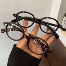 1Pc Retro Oval Leopard Print Design Decorative Glasses For Women Color Blocked Light Glasses Fashion Frame Glasses Daily Use