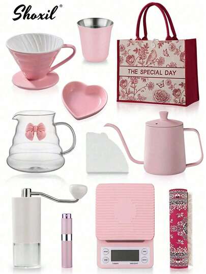 shoxil 1 PIEZA Juego de regalo de café rosa - Kit de filtrado por goteo completo (Tamaño 01 y 02) para el Día de San Valentín y días festivos | Diseño portátil y amigable para viajar para ella | Regalo especial para mujeres, parejas y amantes del café