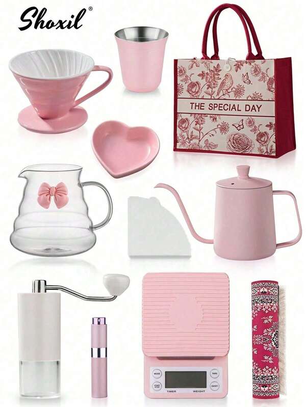 shoxil 1 PIEZA Juego de regalo de café rosa - Kit de filtrado por goteo completo (Tamaño 01 y 02) para el Día de San Valentín y días festivos | Diseño portátil y amigable para viajar para ella | Regalo especial para mujeres, parejas y amantes del café