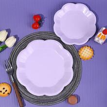 10 件/20 件/40 件/50 件/套，浅紫色花形扇贝甜点一次性纸盘、杯子和餐巾，花瓣紫色一次性 9' 7' 盘子纸巾杯适用于茶会、生日、新娘送礼会、婴儿送礼会、婚礼、野餐派对、活动、派对用品 - 紫色 - 查看 3