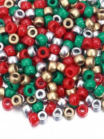200pcs Christmas Colors Pony Beads Mixed Color Bracelet Beads Glitter Transparent Pony Beads For Hair Braids Crafts Plastic Beads For Bracelet Jewelry Making