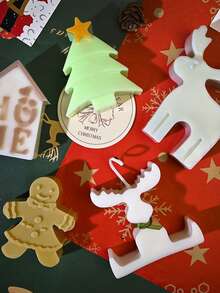 1pc Christmas Scented Plaster Silicone Mold, Christmas Deer & Gingerbread Man Candle Decor Mold, DIY Holiday Tabletop Decor Mold