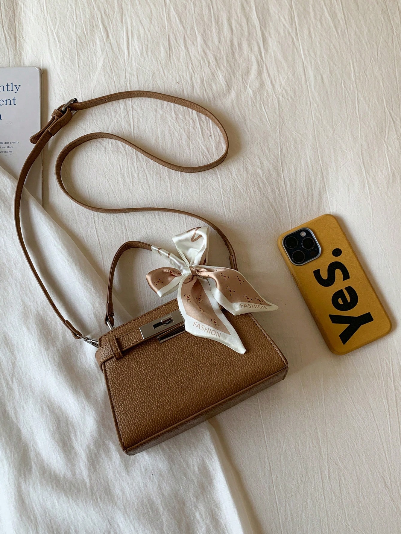 وشاح حريري فاخر وأنيق لتزيين حقيبة يد السيدات، حقي...