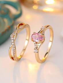 Tsnamer 2枚哥特式黑色金色结婚戒指订婚承诺斜心戒指哥特蓝/绿/黑色锆石戒指，适合女性、女孩日常佩戴，情人节、万圣节、节日珠宝礼物（独特斜心设计） - 戒指 - 查看 12