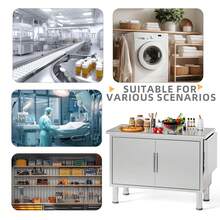 YODOLLA Stainless Steel Work Table, 57"X19.7" Commercial Worktable Kitchen Cabinets With Extend Panel & Adjustable Shelf, Heavy-Duty Kitchen Prep Table Workbench For Home, Restaurant, Garage And Hotel - Bạc - Xem 8