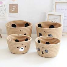 Handmade Woven Rope Cute Bear Storage Basket, Crafted Woven Basket For Living Room, Makeup Storage, Tabletop, Bathroom Decor, Kids Toy Storage