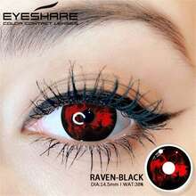 EYESHARE 1 對萬聖節彩色隱形眼鏡 白黑配色，適合全年配戴，可用於動漫妝容、Cosplay、節日裝扮，14.5mm - RAVEN-BLACK - 查看 3